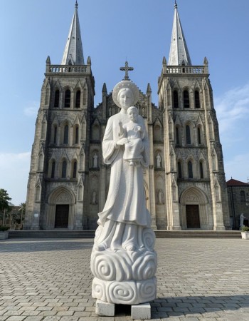 Tượng Đức mẹ La Vang bồng chúa đá trắng cao 1m7 T341