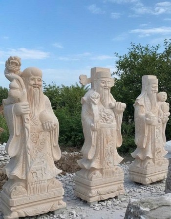 Tượng tam đa Phúc - Lộc - Thọ bằng đá cà rốt nguyên khối cao 1.6m T389