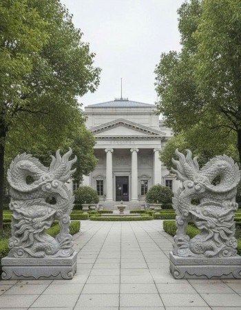 Cặp tượng rồng đá trắng nguyên khối cao 1m T356