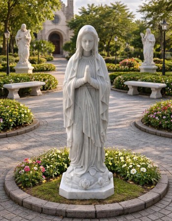 Tượng Đức Mẹ Maria bằng đá trắng nguyên khối cao 1.3m T391