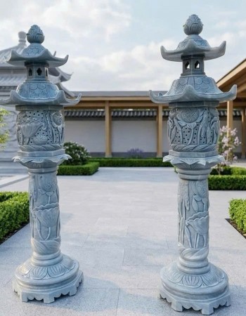 Cặp chân đèn đá nguyên khối cao 2m T435