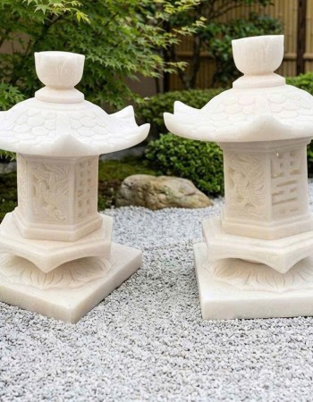 Cặp chân đèn đá trắng tự nhiên nguyên khối, cao 55cm T443