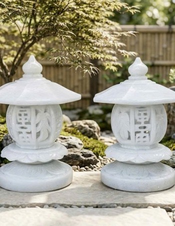 Cặp chân đèn đá tự nhiên nguyên khối, cao 45cm T451