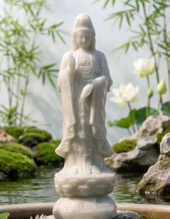 Tượng quan âm đá trắng nguyên khối cao 50cm T466