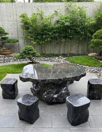 Bộ bàn ghế đá cẩm vân tự nhiên gồm 6 đôn Kích thước 1.5m x 1.0m x 65cm T413
