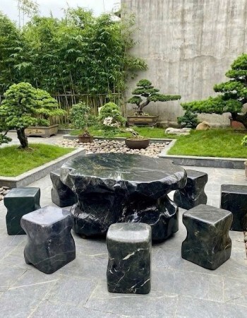 Bộ bàn ghế đá cẩm vân tự nhiên gồm 1 bàn và 6 đôn, kích thước 1.15x90x65  T416