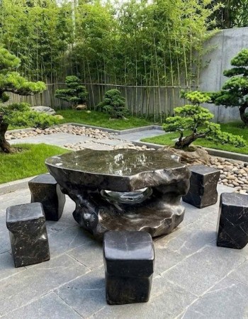 Bộ bàn ghế đá cẩm vân tự nhiên gồm 1 bàn và 6 đôn, kích thước 1.25x92x65 T418