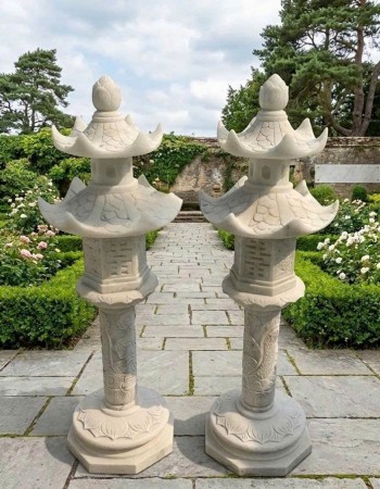 Cặp chân đèn sân vườn đá trắng nguyên khối cao 1m71  T433