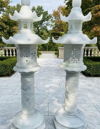 Cặp chân đèn sân vườn đá trắng nguyên khối cao 160cm T437