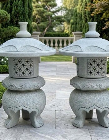 Cặp chân đèn đá sa thạch nguyên khối cao 65cm T441