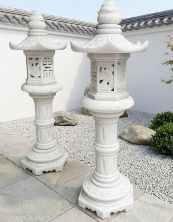 Cặp chân đèn đá trắng nguyên khối cao 110cm T442