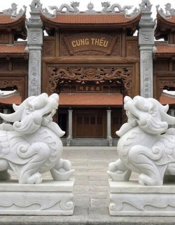 Cặp Tượng Tỳ Hưu Thiên Lộc bằng đá trắng tự nhiên nguyên khối, cao 1m08 T539