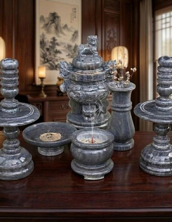 Bộ đồ thờ đá Cẩm thạch tự nhiên nguyên khối T500