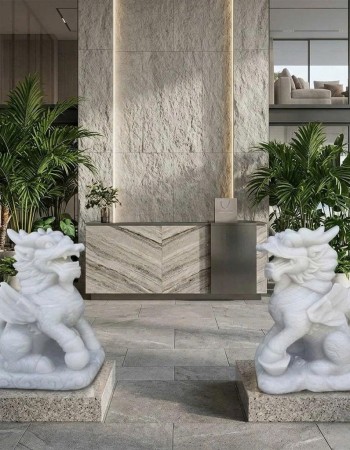 Cặp tượng Tỳ Hưu đá phong thủy bằng đá trắng tự nhiên nguyên khối, cao 80cm T513