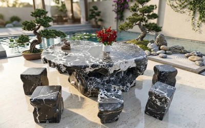 BỘ BÀN GHẾ ĐÁ NGUYÊN KHỐI – GIẢI PHÁP NỘI THẤT NGOÀI TRỜI BỀN ĐẸP, ĐẲNG CẤP