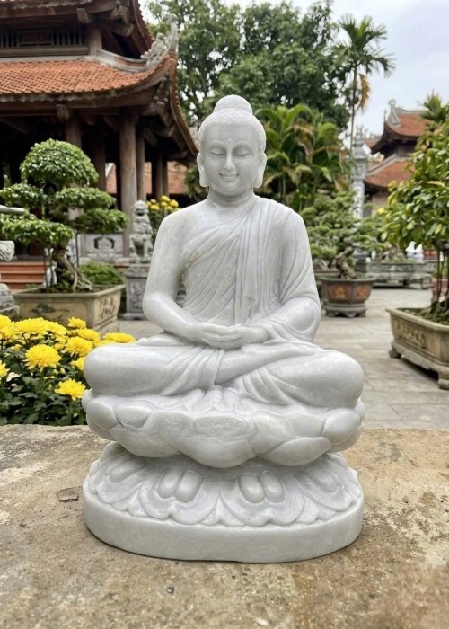 Tượng phật thích ca đá trắng ngồi cao 50cm T463