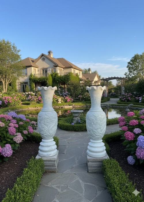 Cặp lục bình đá trắng nguyên khối Cao 1.8M -bụng 60Cm T158