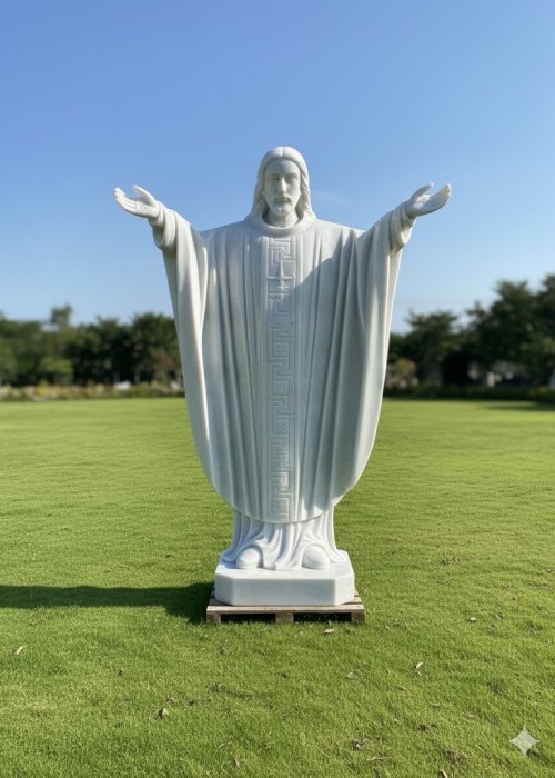 Tương chúa Giêsu với hai tay dang rộng đá trắng cao 1m7 T207