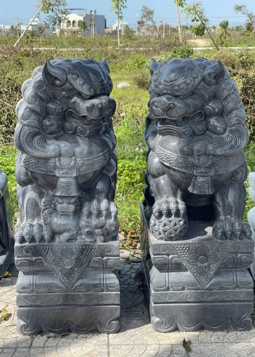 Cặp kỳ lân đá cẩm vân nguyên khối Cao 1.1m -ngang 40cm dài 60cm T168