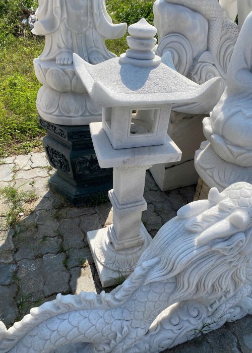 Cặp chân đèn đá trắng nguyên khối cao 1m,ngang 36cm T181