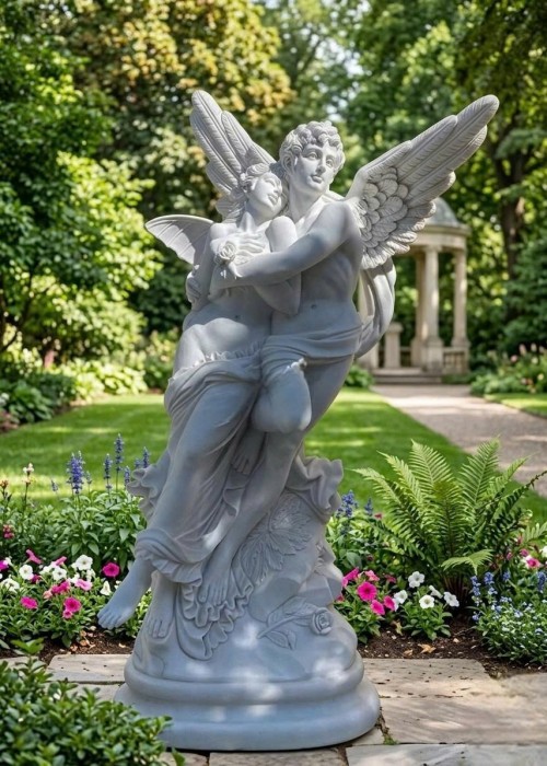 Tượng nghệ thuật Cupid và Psyche đá nguyên khối cao 2m5 T484