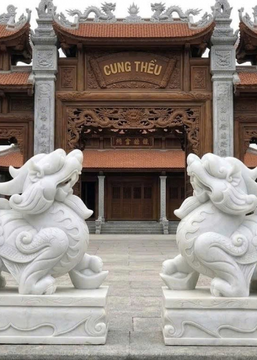 Cặp Tượng Tỳ Hưu Thiên Lộc bằng đá trắng tự nhiên nguyên khối, cao 1m08 T539