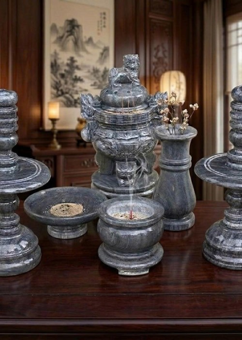 Bộ đồ thờ đá Cẩm thạch tự nhiên nguyên khối T500